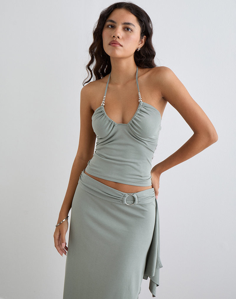Image of Nina Beaded Halter Top in London Fog