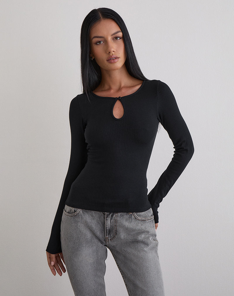 Image of Nique Long Sleeve Top in Thick Rib Black