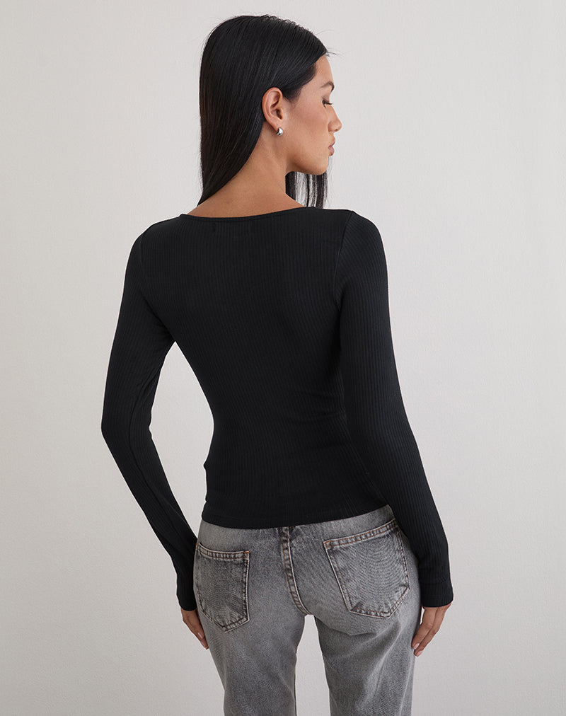 Image of Nique Long Sleeve Top in Thick Rib Black