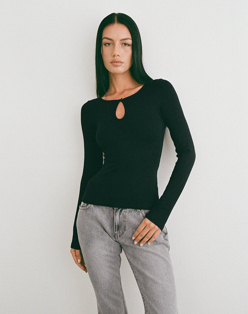 Image of Nique Long Sleeve Top in Thick Rib Black
