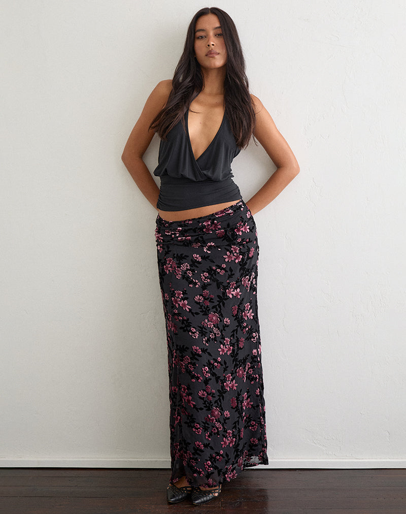Image of Nirbana Maxi Skirt in Devore Floral Black