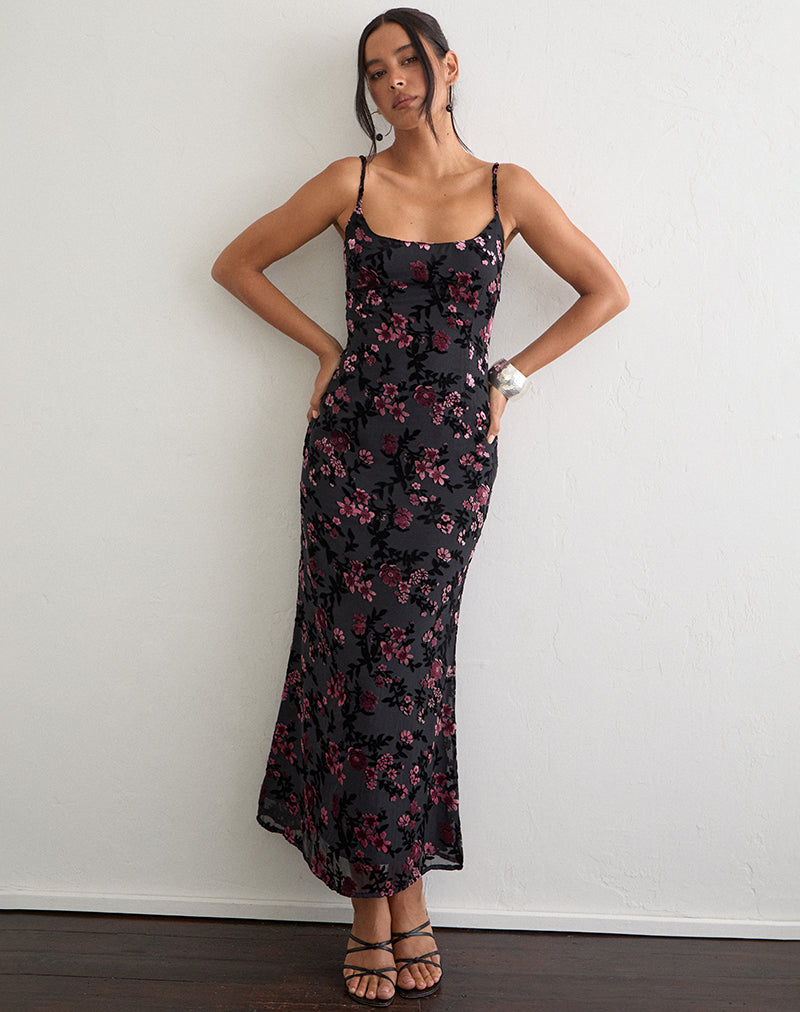 Image of Nismara Maxi Dress in Devore Floral Black