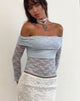 Image of Nixie Long Sleeve Bardot Top in Lace Light Blue