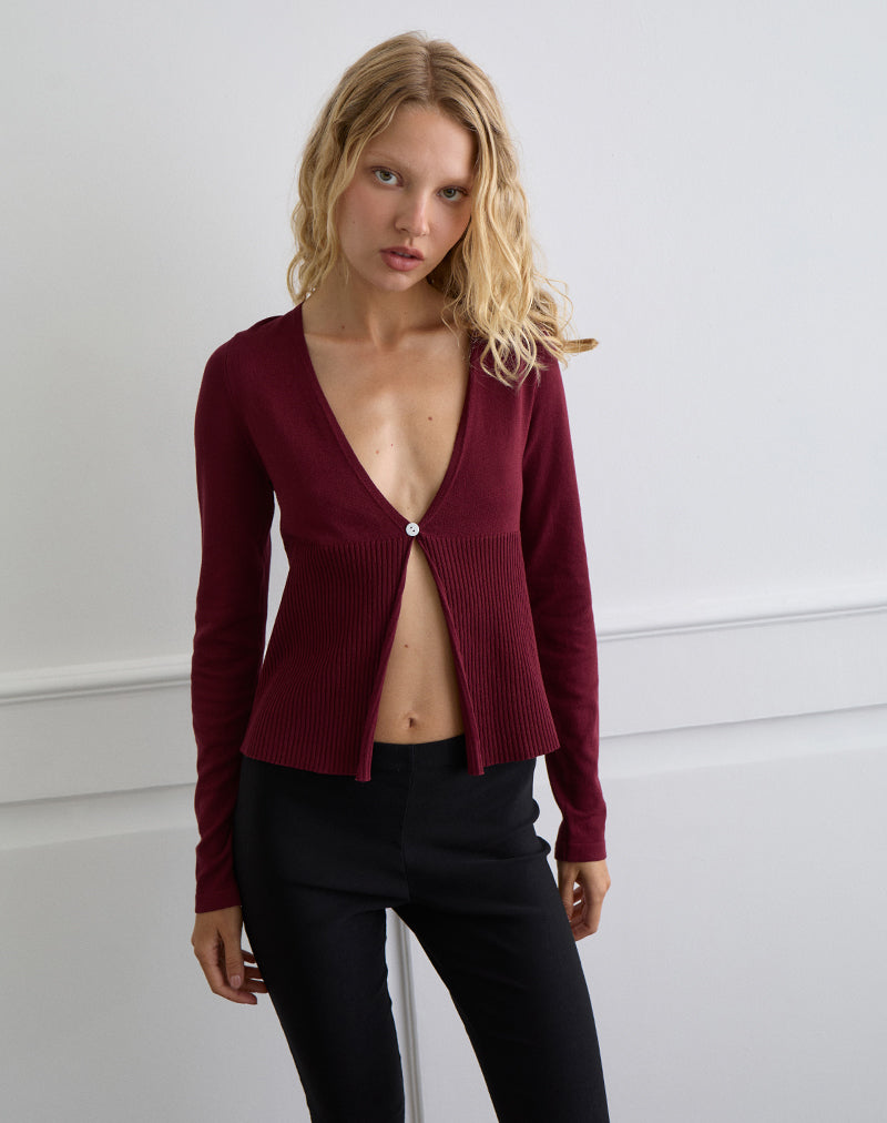 Image of Niyah Long Sleeve Cardigan in Burgundy