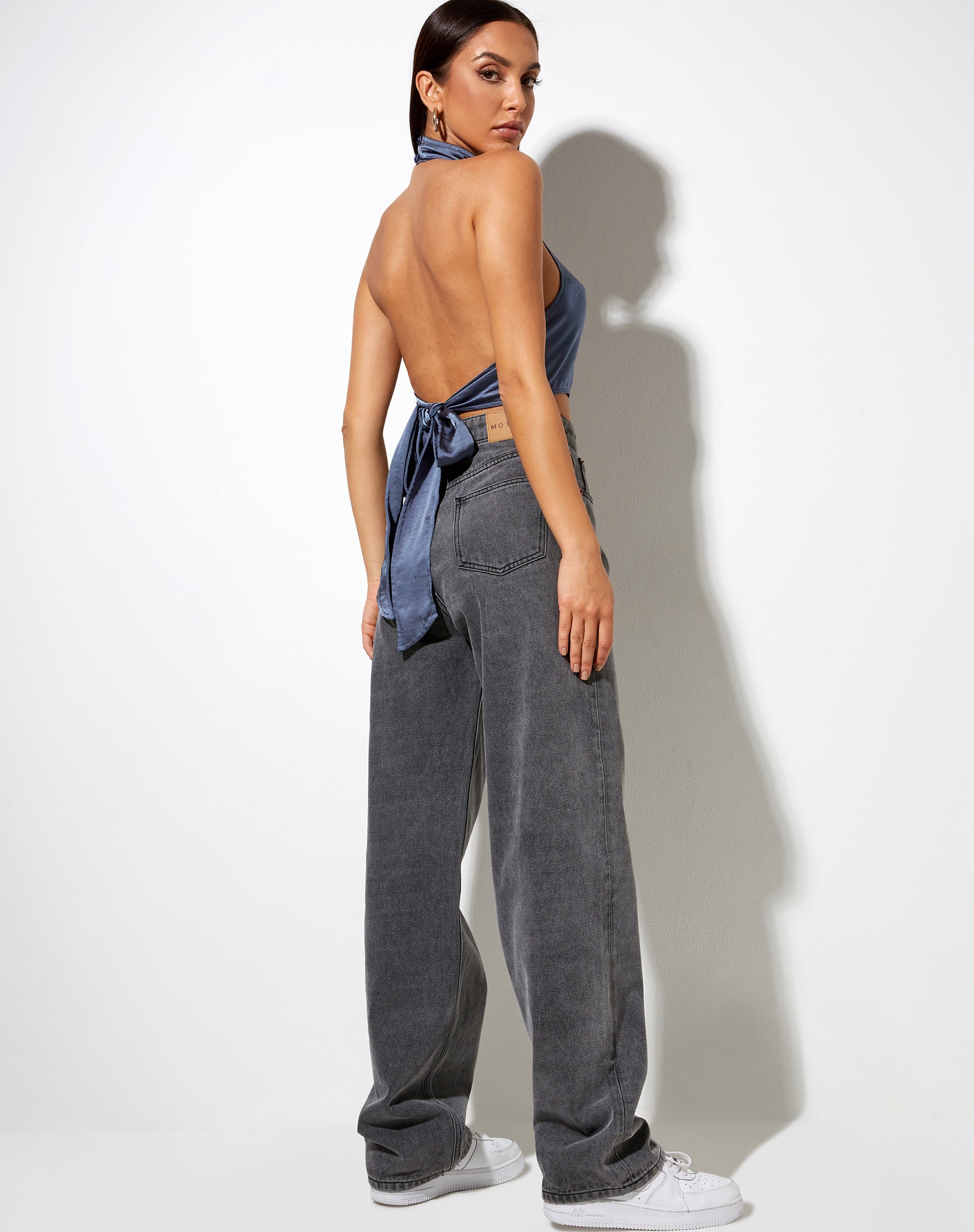 Image of Noela Crop Top in Satin Slate Blue