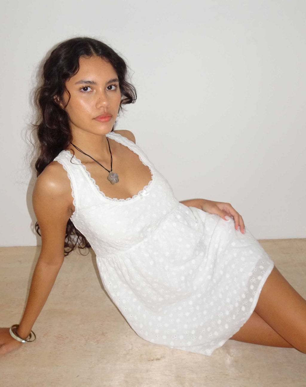 Noja Mini Dress in Broderie Anglaise White