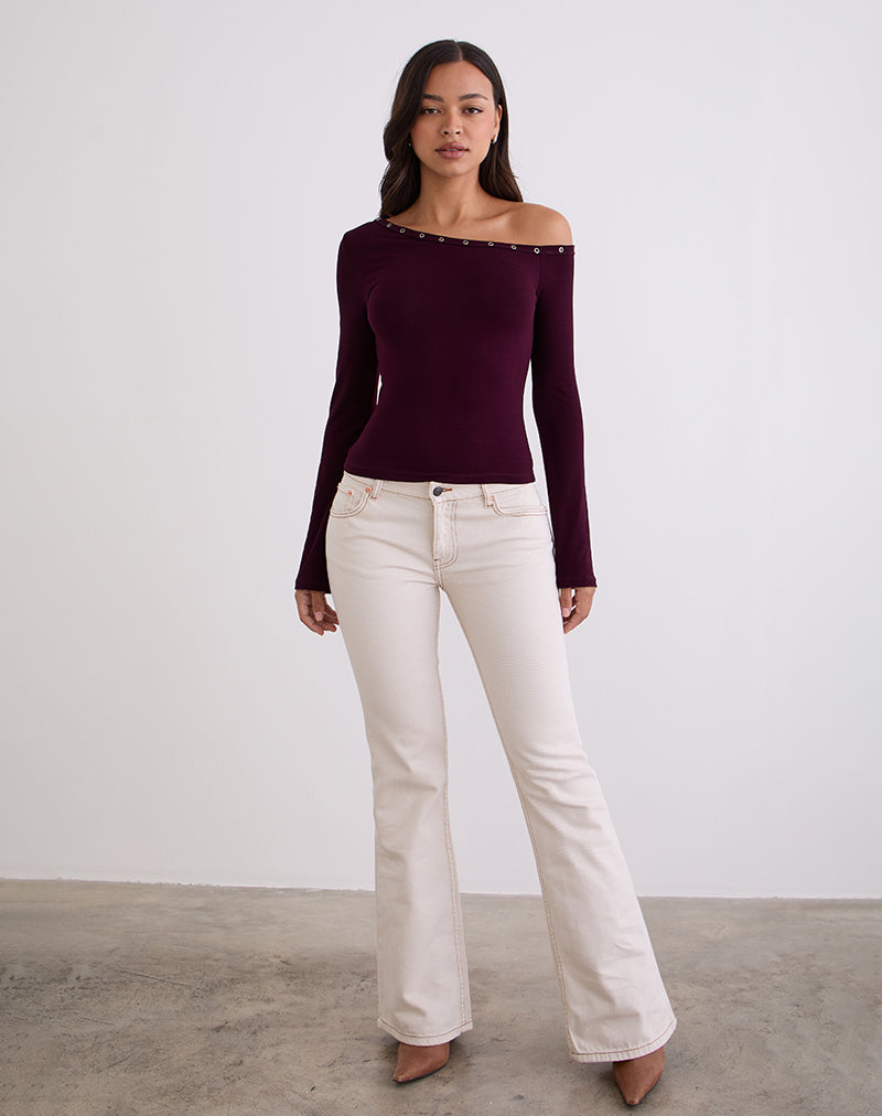 Image of Noraba One Shoulder Top in Red Wood with Eyelets