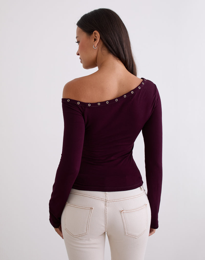 Image of Noraba One Shoulder Top in Red Wood with Eyelets