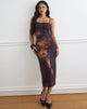 Image of Nori Midi Dress in Brown with Orange Vibrant Lotus Print