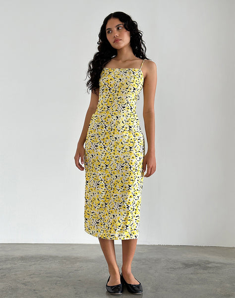 Sunflower Floral Yellow Side Split Strappy Midi Dress | Nosita motelrocks.com Sunflower Floral Yellow Side Split Strappy Midi Dress | Nosita motelrocks.com