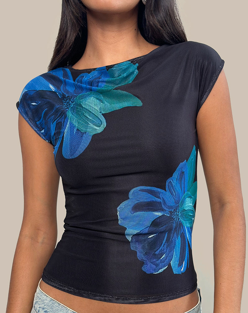 Blue Watercolour Flower Print Top | Nova – motelrocks.com