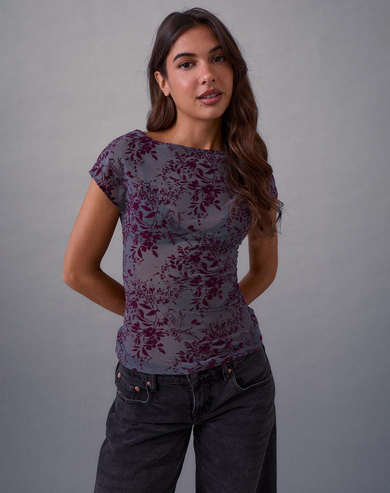 Image of Nova Top in Fine Leaf Flock Smoke Grey