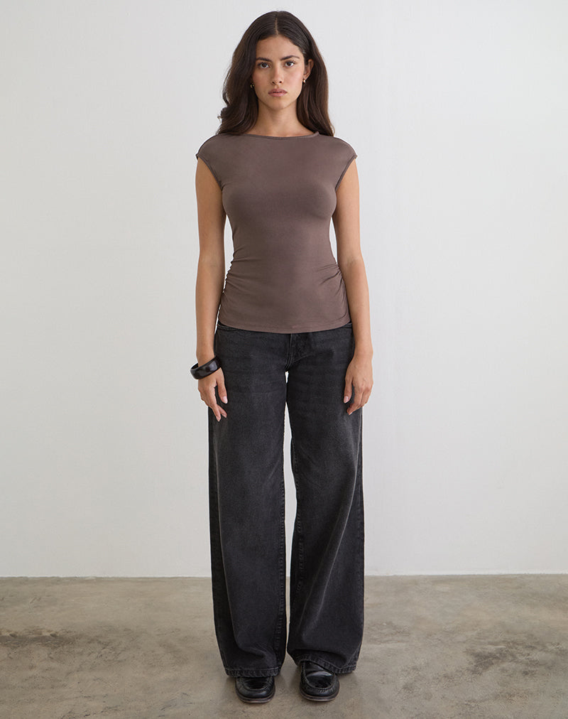 Image of Novia Top with Ruched Sides in Coffee Quartz