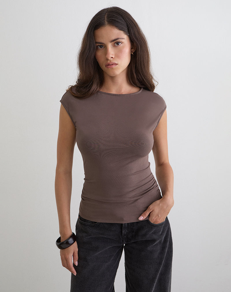 Image of Novia Top with Ruched Sides in Coffee Quartz