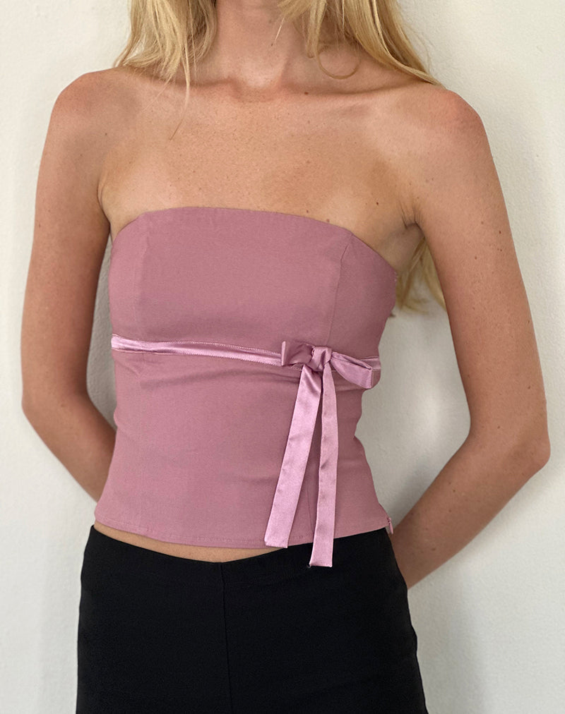 Novita Bow Detail Bandeau Top in Tailoring Dusky Pink