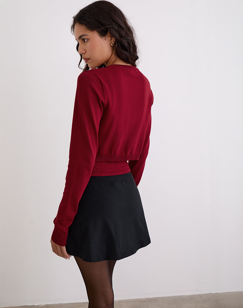 Image of Nuha Cropped Cardigan in Burgundy
