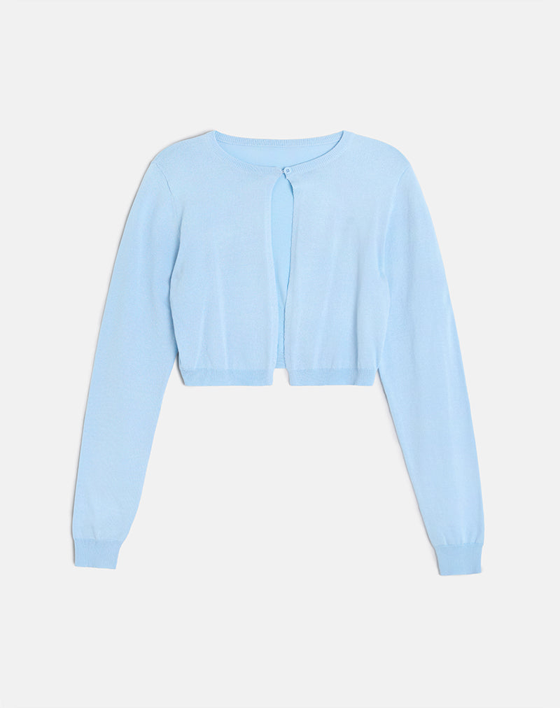Image of Nuha Ribbed Cropped Cardigan in Blue