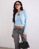 Image of Nuha Ribbed Cropped Cardigan in Blue