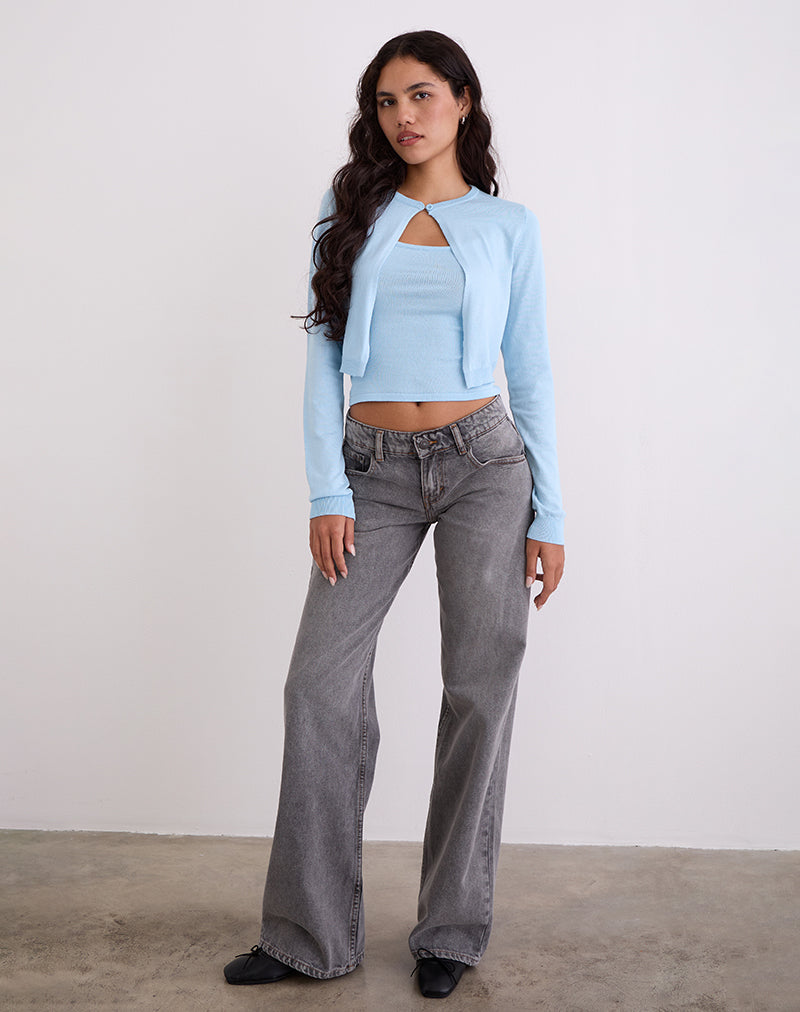 Image of Nuha Ribbed Cropped Cardigan in Blue