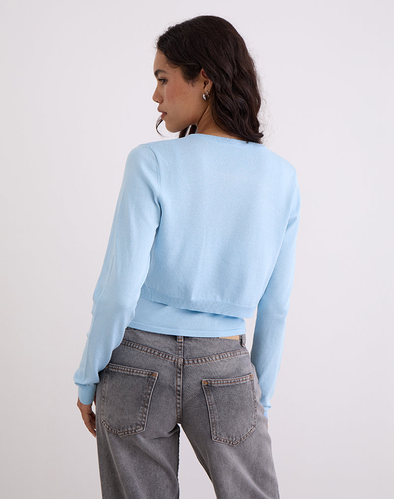 Image of Nuha Ribbed Cropped Cardigan in Blue