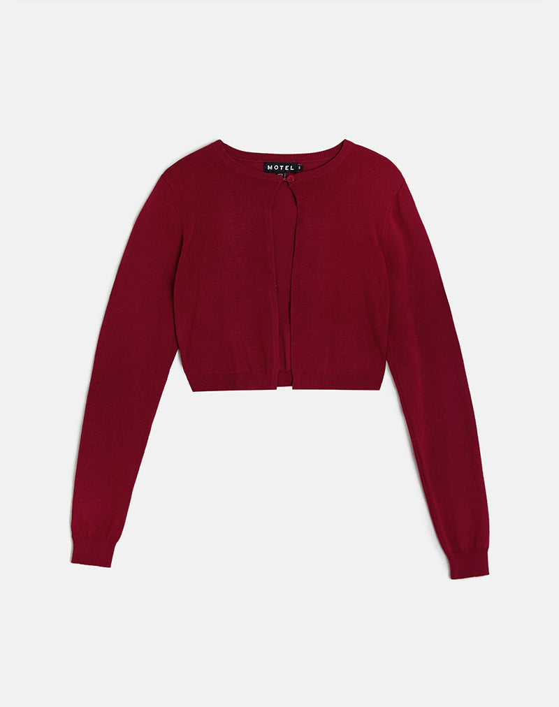 Image of Nuha Cropped Cardigan in Burgundy
