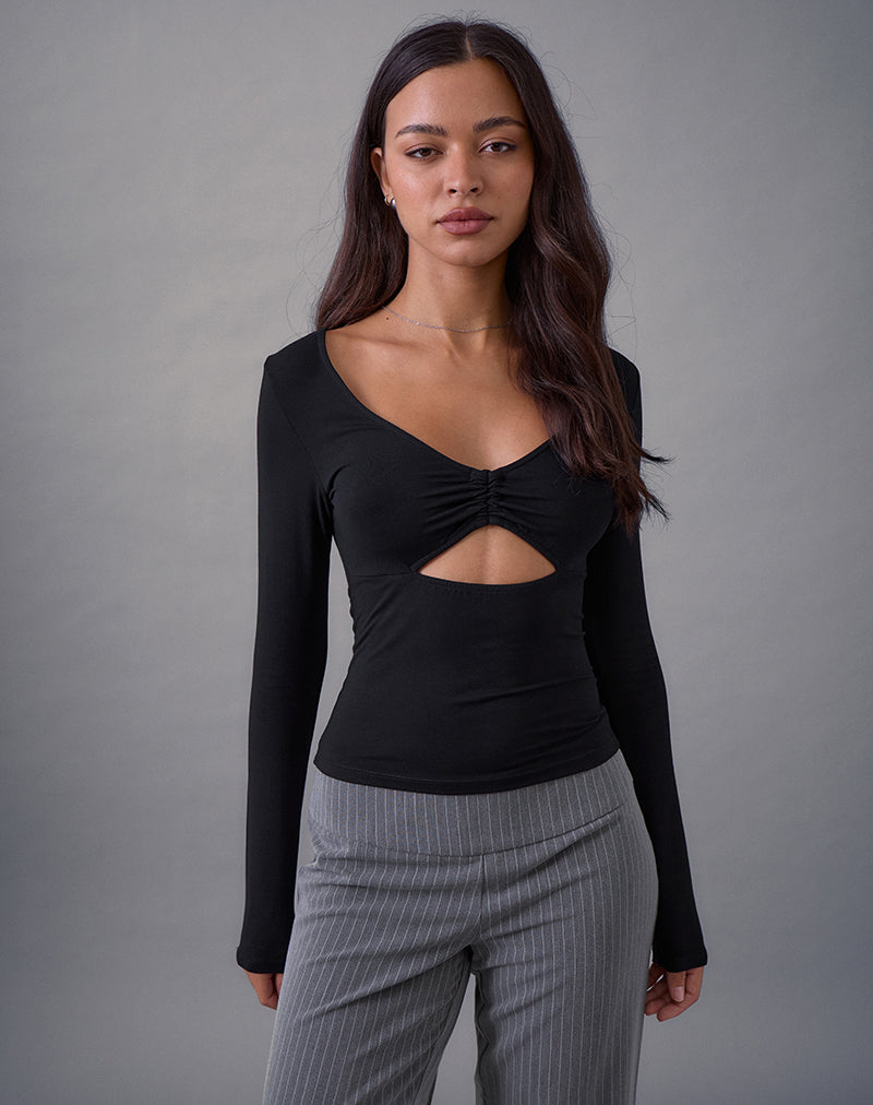 Image of Nyala Long Sleeve Cutout Top in Rayon Jersey Black