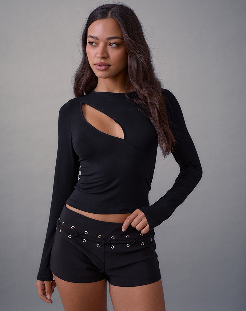 Image of Linaya Lace Up Hot Pant in Tailoring Black