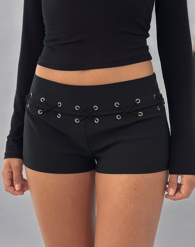 Image of Linaya Lace Up Hot Pant in Tailoring Black