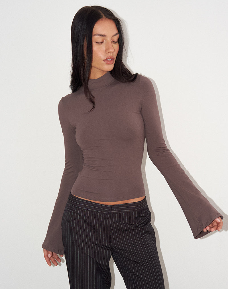 Image of Nell High Neck Long Sleeve Top in Jersey Coffee Quartz