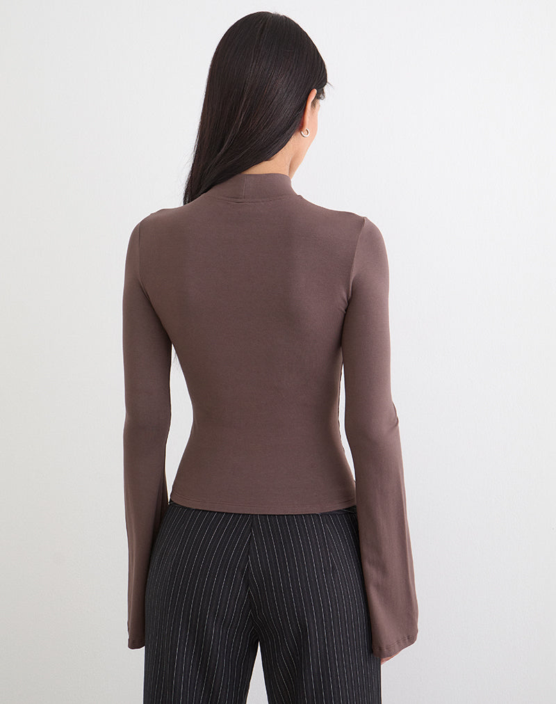 Image of Nell High Neck Long Sleeve Top in Jersey Coffee Quartz