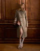 Image of Norciel Longline Coat in Check Brown with Fur Collar