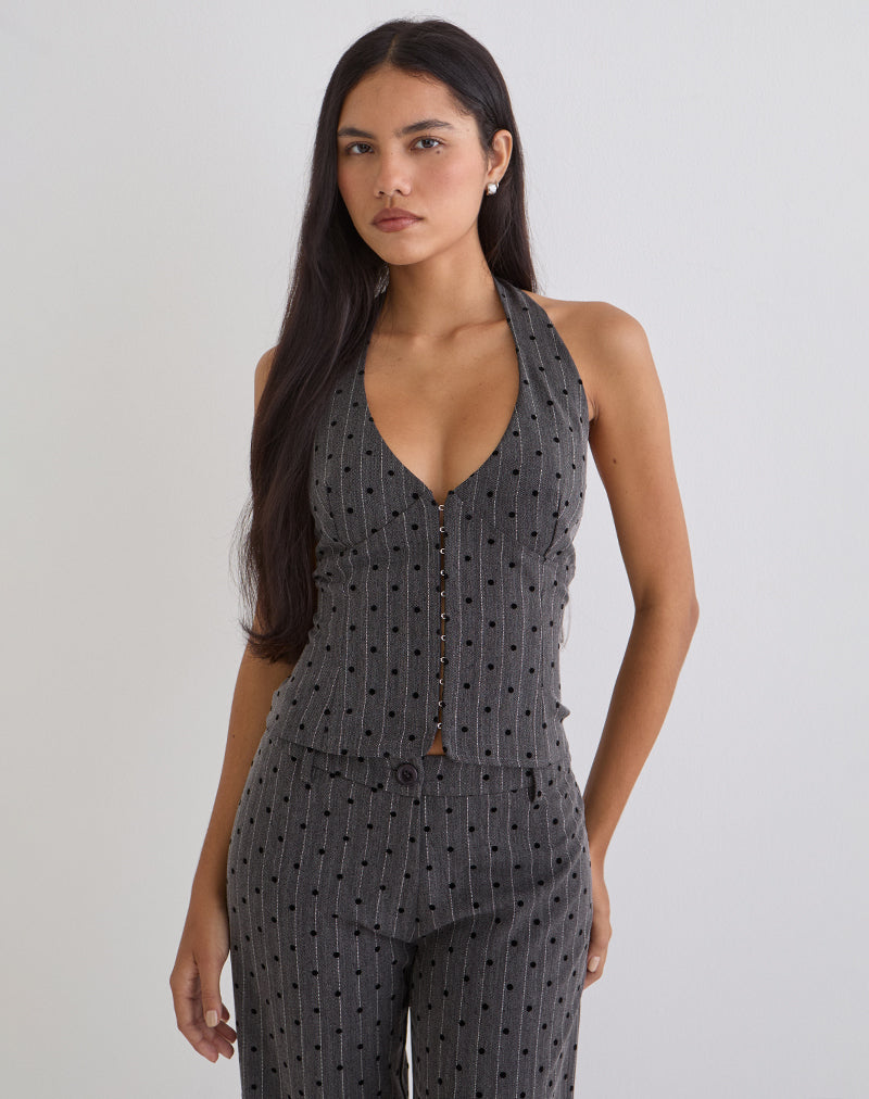 Image of Odin Vest Top in Charcoal with Polka Pinstripe
