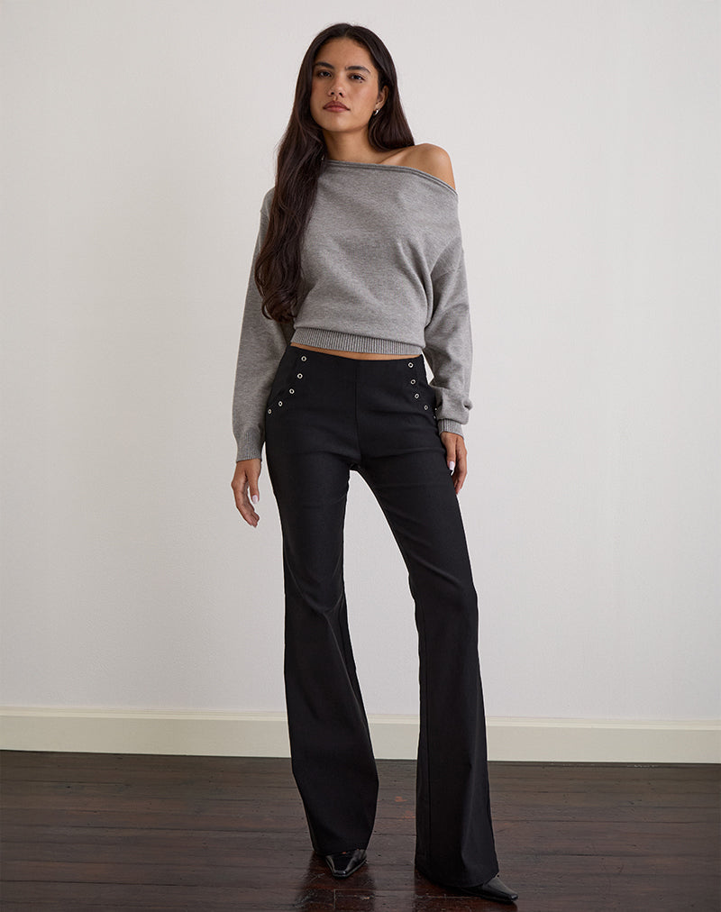 Olira Flare Trouser with Eyelets in Tailored Black