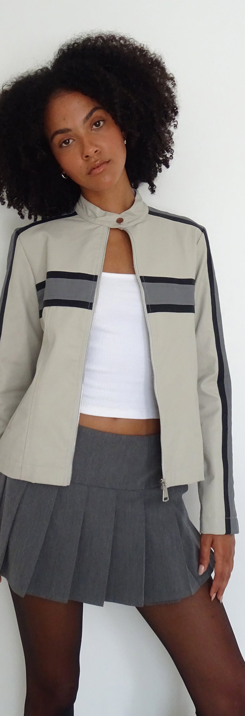 Light Grey Oversized Cropped Pu Jacket main image 0