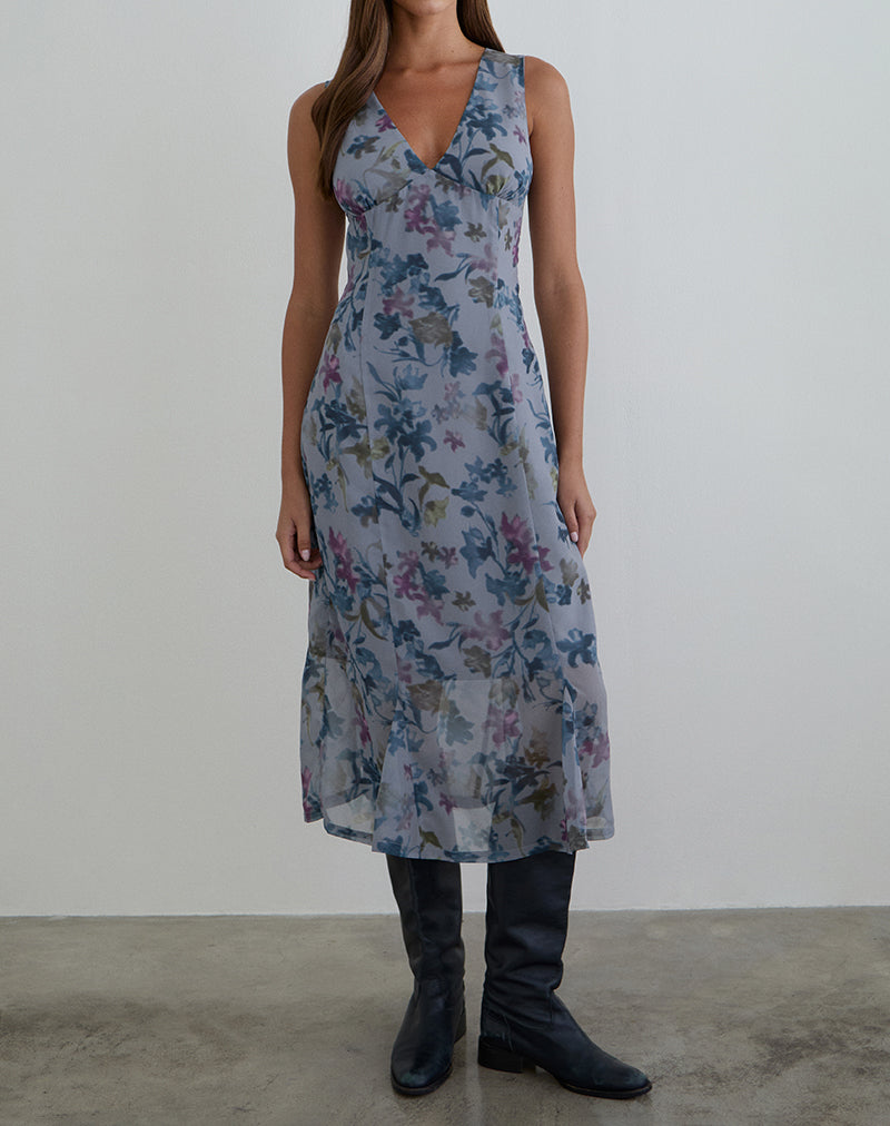 Image of Olydia Midi Dress in Chiffon Shadow Lily Blue