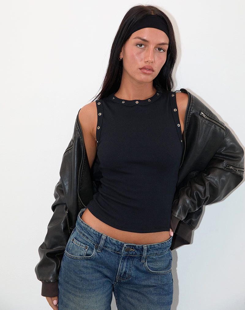Black Rib Eyelet Tank Top | Omari – motelrocks.com Black Rib Eyelet Tank Top | Omari – motelrocks.com