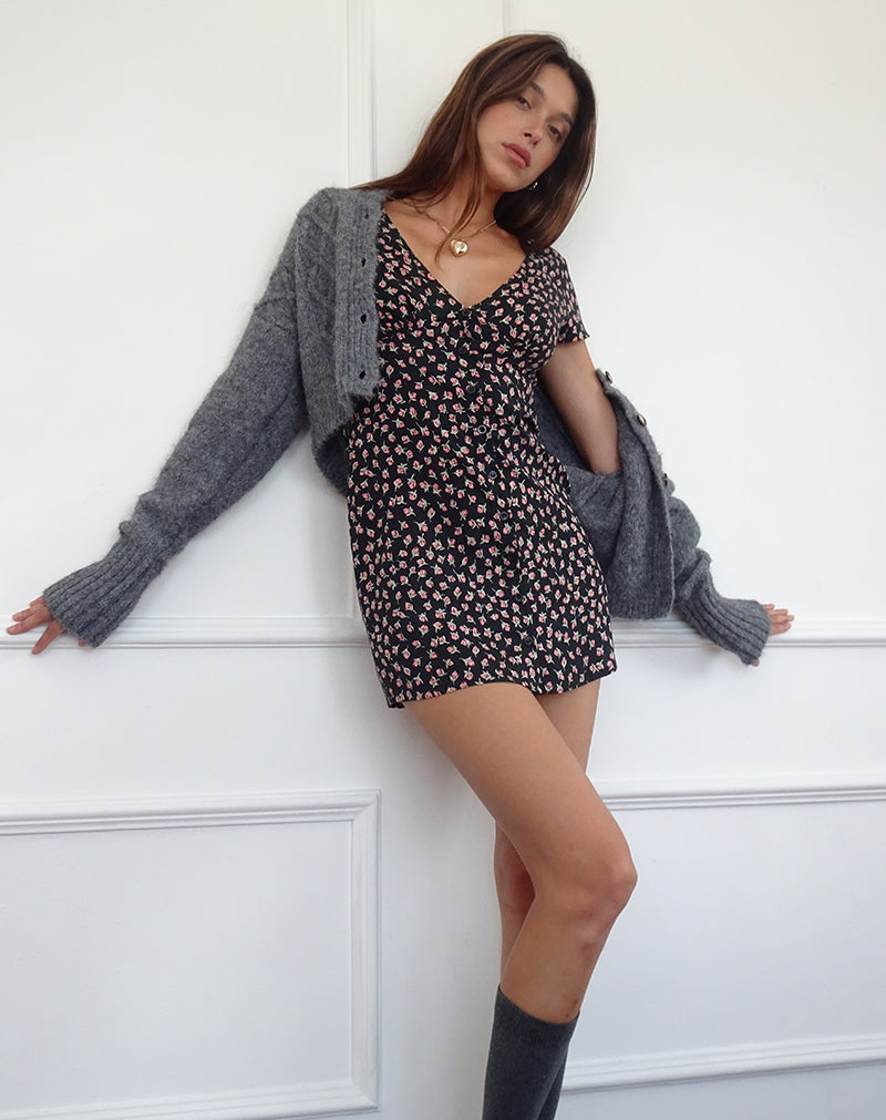 Red Rose Ditsy Black Mini Dress | Omoni – motelrocks.com