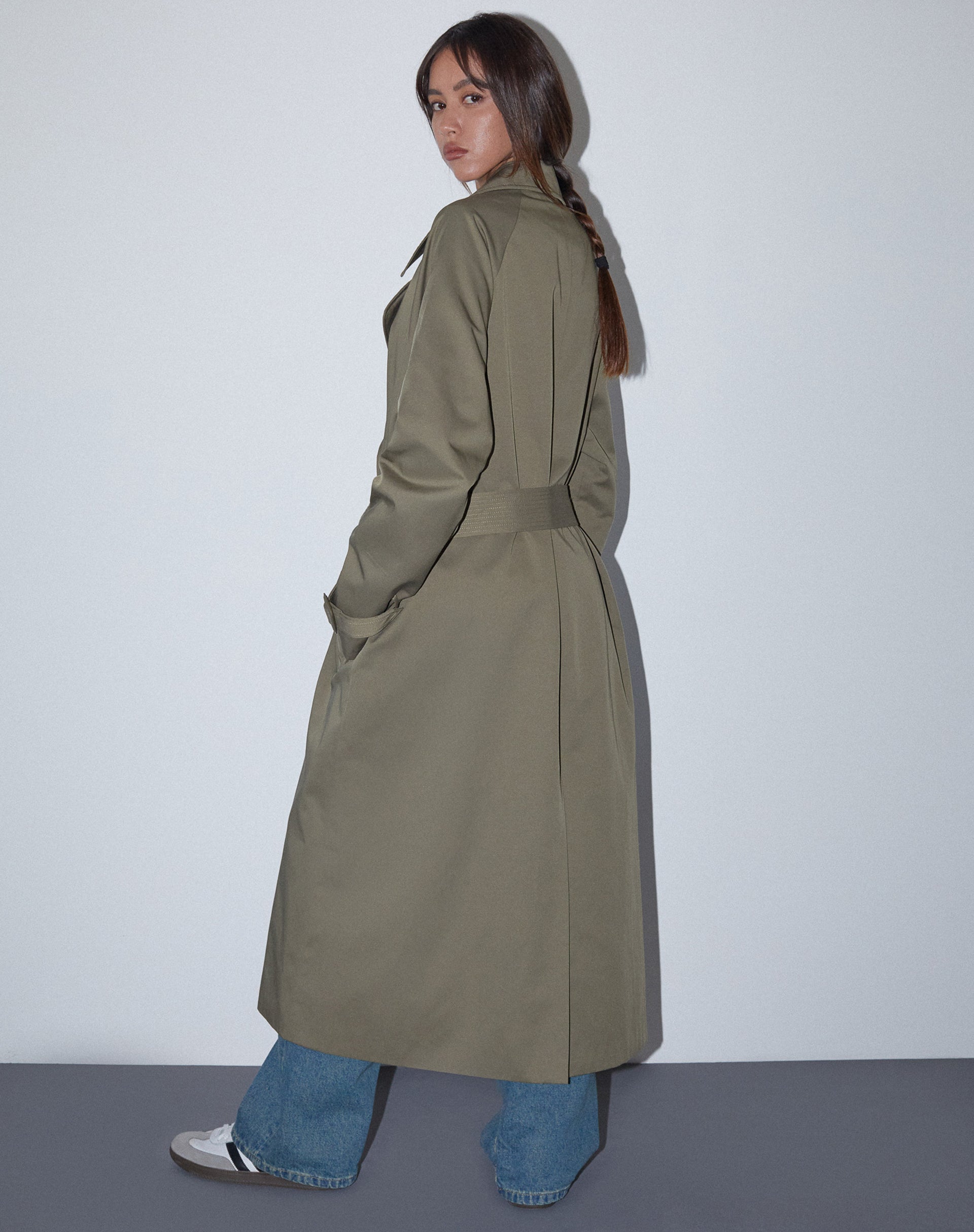 Long khaki trench coat top
