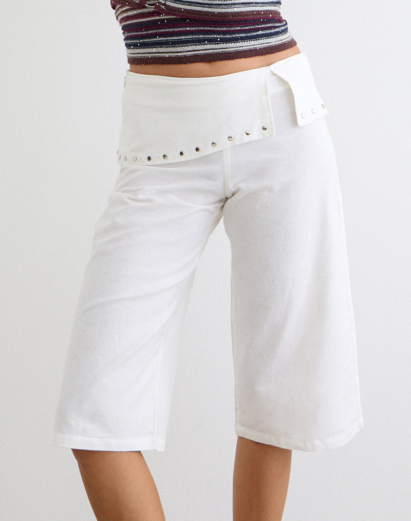 Oren Capri Trouser in Ivory with Studs