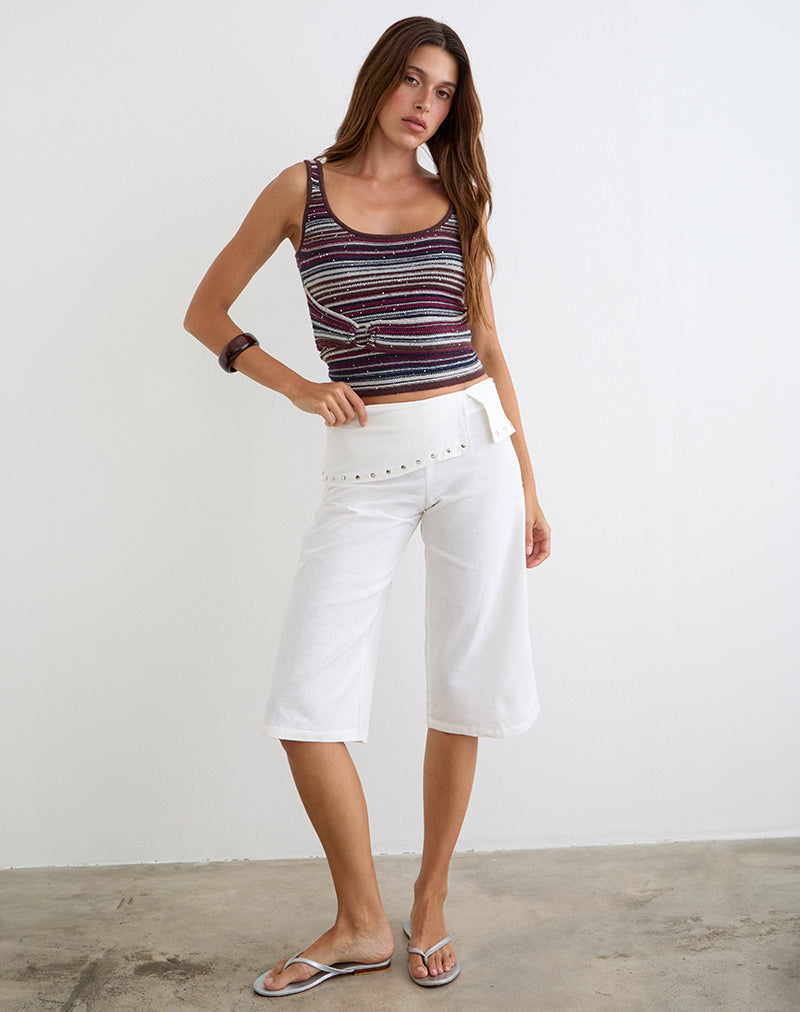 Oren Capri Trouser in Ivory with Studs