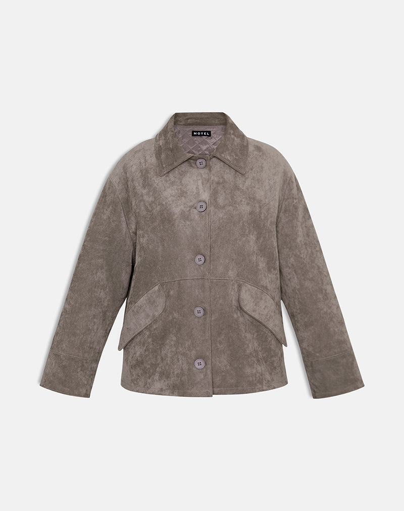 Image of Orson Jacket in Faux Suede Olive Grey