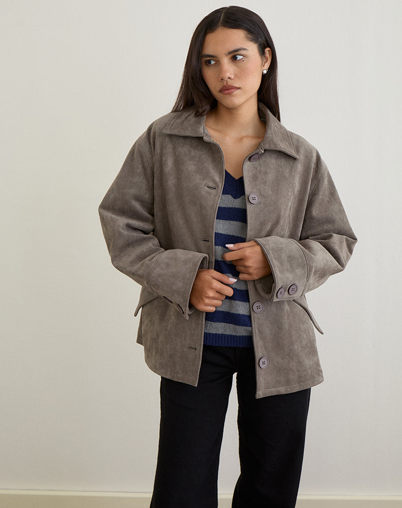 Image of Orson Jacket in Faux Suede Olive Grey