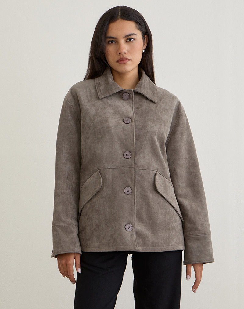 Image of Orson Jacket in Faux Suede Olive Grey