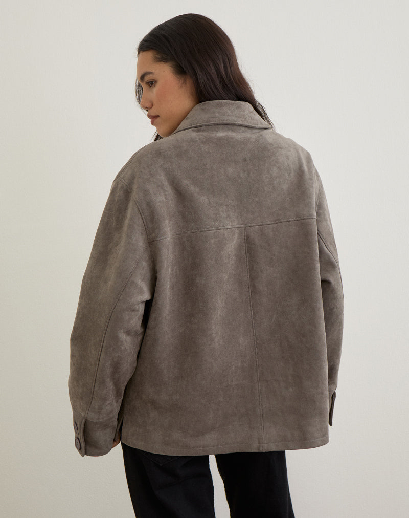 Image of Orson Jacket in Faux Suede Olive Grey