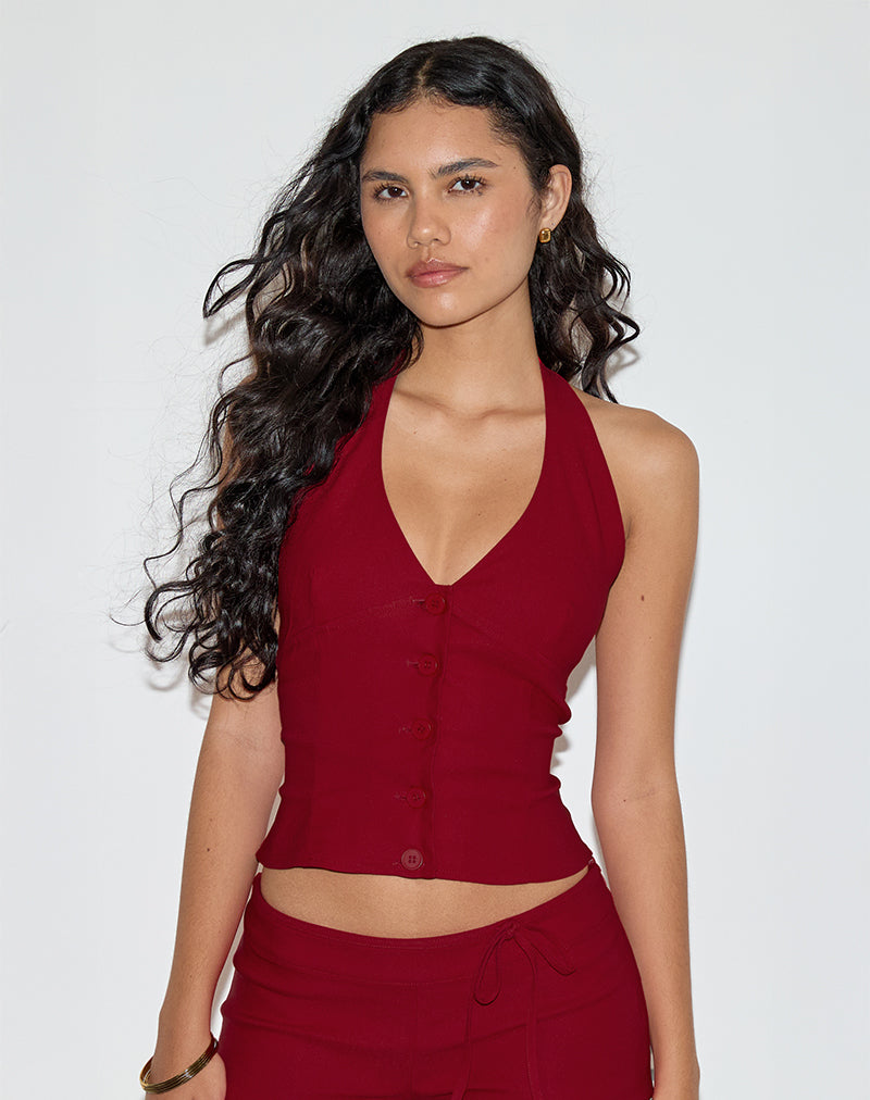 Image of Ortee Halterneck Top in Tailoring Red