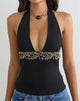 Image of Orvio Halter Top in Black with Embroidered Sequin Trim