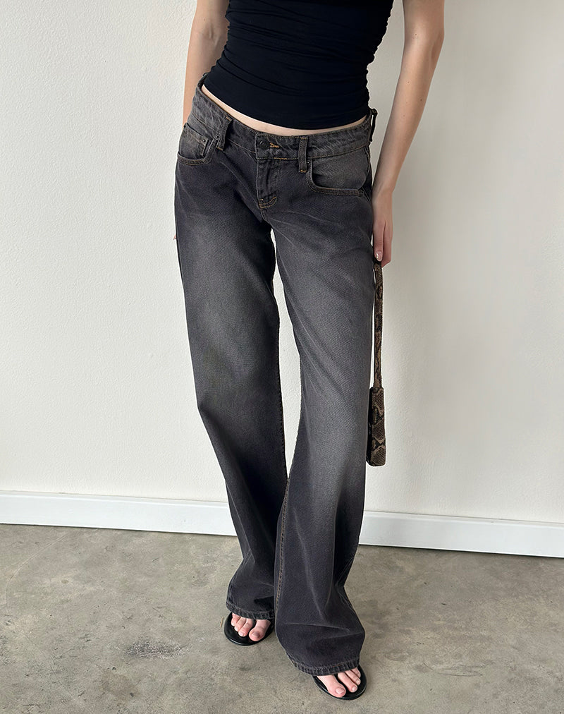 Image of Low Rise Parallel Jeans in Grey Used Bleach