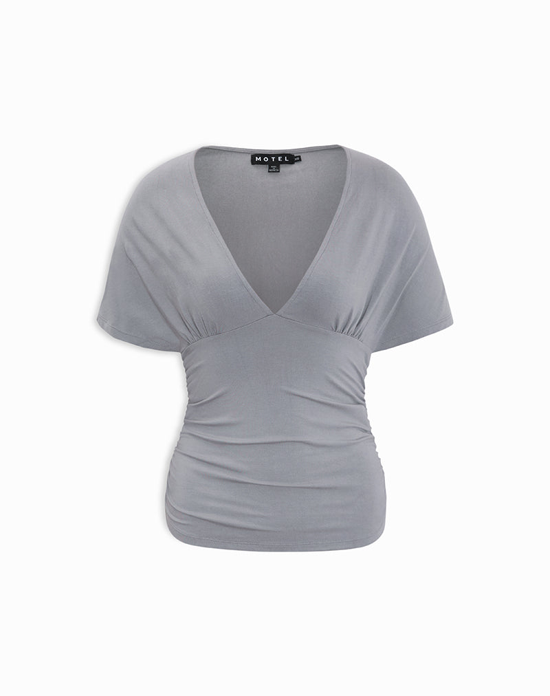 Osari Plunge Batwing Top in Jersey Grey