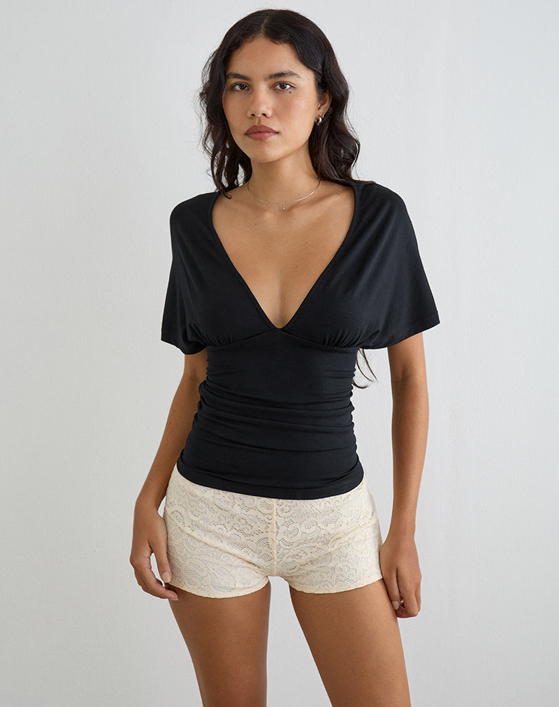 Osari Plunge Batwing Top in Jersey Black
