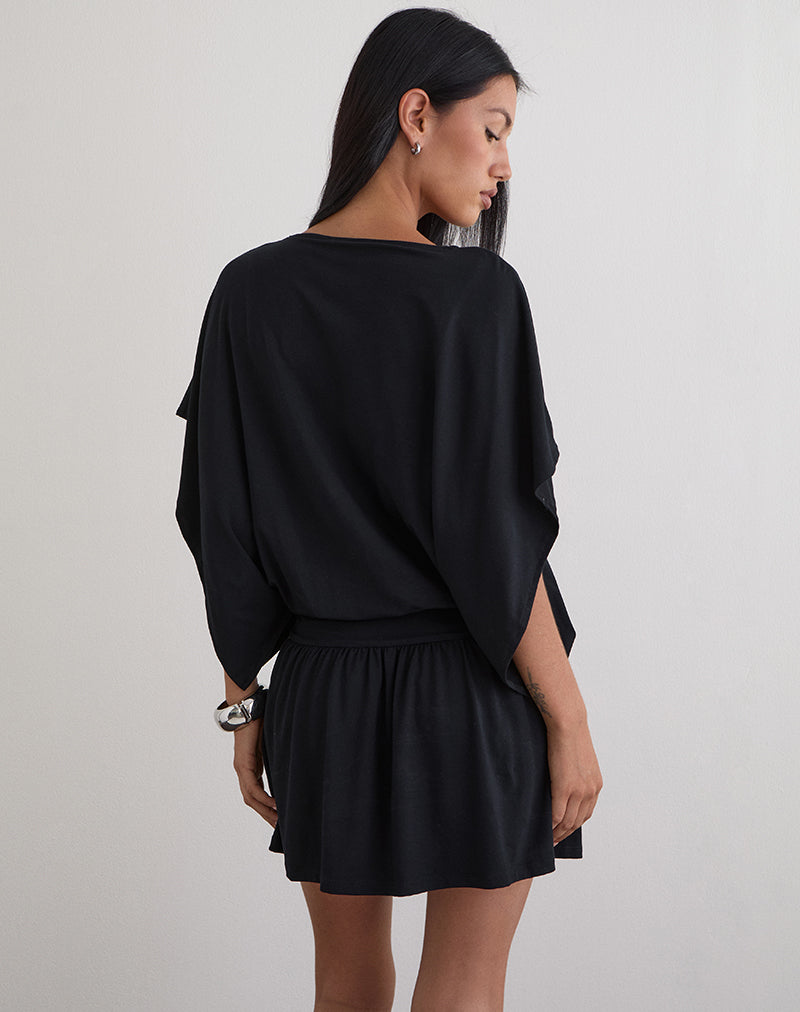Image of Osiri Batwing Plunge Mini Dress in Jersey Black